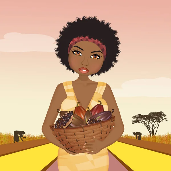 Afrikanerin Auf Den Kakaofeldern — Stockfoto
