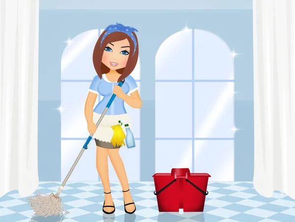 illustration of woman cleans the floor