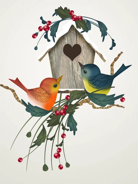 Иллюстрация Птичьего Домика Зимой — стоковое фото