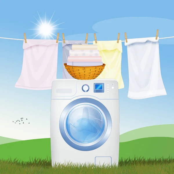 Açık Çim Çamaşır Makinesi Illüstrasyon — Stok fotoğraf