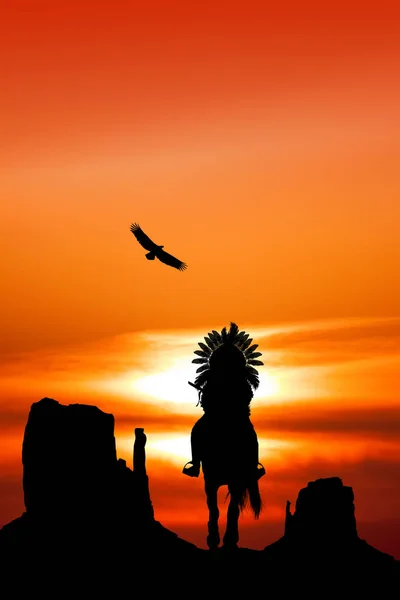 American Indian Horseback Monument Valley — Stock Photo, Image