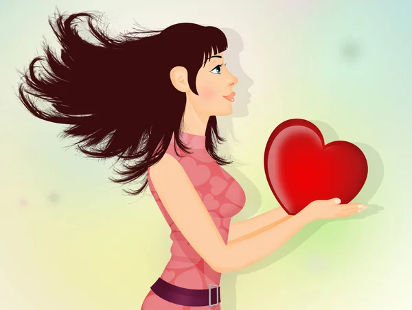 Иллюстрация Девушки Сердцем Руке — стоковое фото