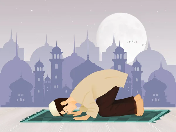 illustration of Islamic Man Praying Facing Mecca