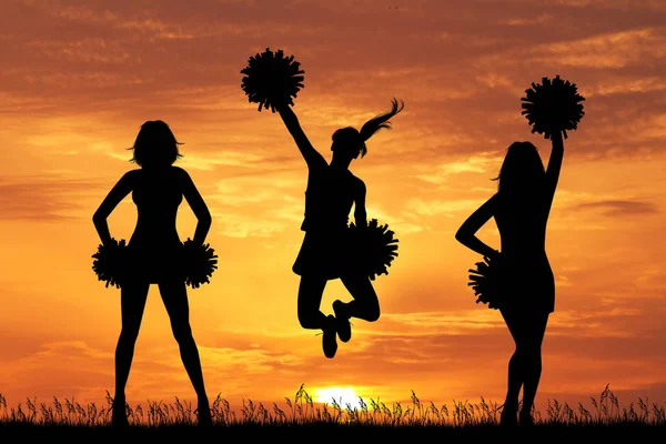 Ilustracja Cheerleaderka Sylwetka Zachodzie Słońca — Zdjęcie stockowe