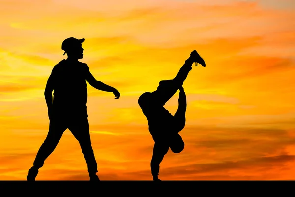 Illustration Des Artistes Breakdance Coucher Soleil — Photo