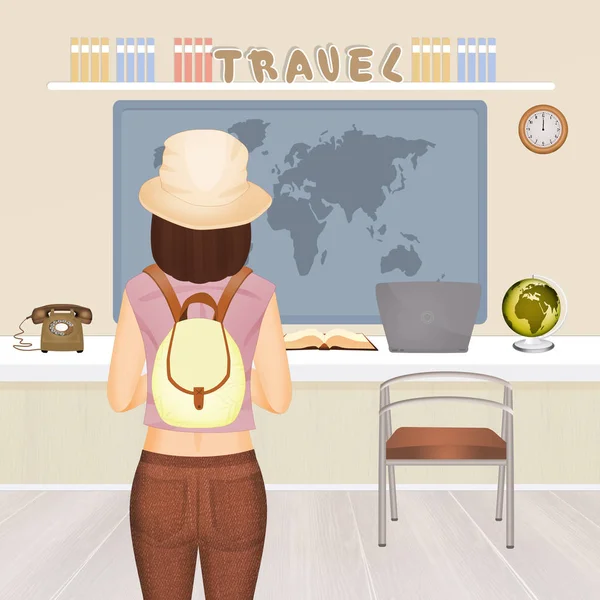 Cestovatelská Dívka Cestovní Kanceláři — Stock fotografie