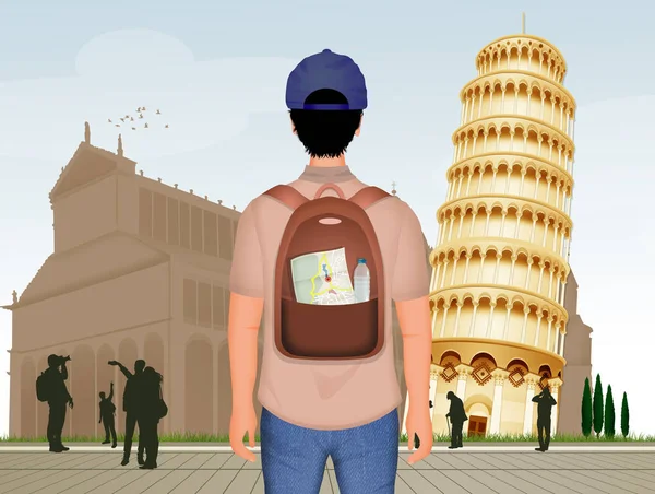 Ilustración Del Turista Que Visita Pisa —  Fotos de Stock