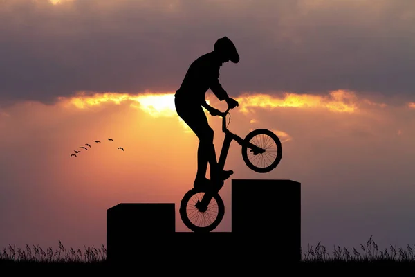 Cykel Prov Siluett Vid Solnedgången — Stockfoto