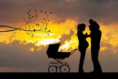 gün batımında ailesinin illüstrasyon