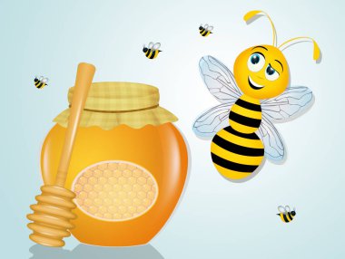 arı ve bal illüstrasyon