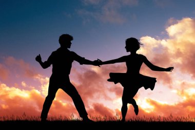 gün batımında rockabilly dans illüstrasyon