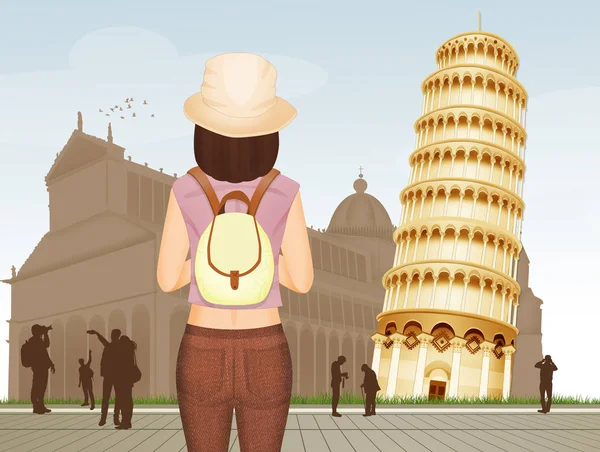 Turistická Dívka Návštěvě Pisa — Stock fotografie
