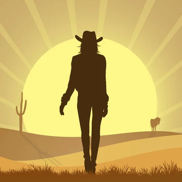在沙漠中的女牛仔的插图 — 图库照片
