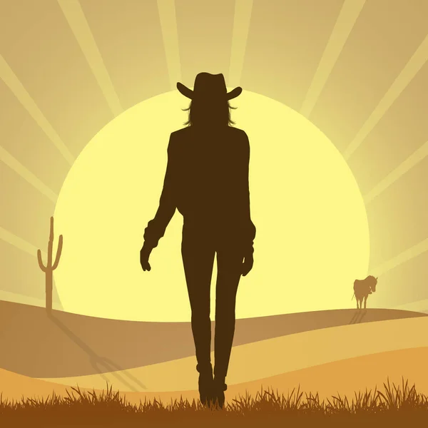 Illustration Cowgirl Öknen — Stockfoto