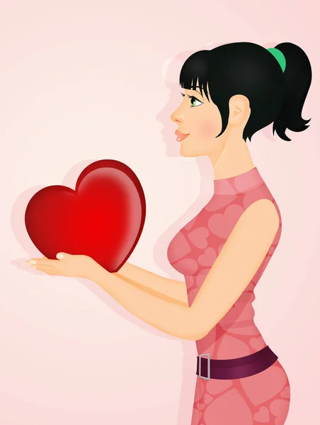 Ilustração Menina Com Coração — Fotografia de Stock