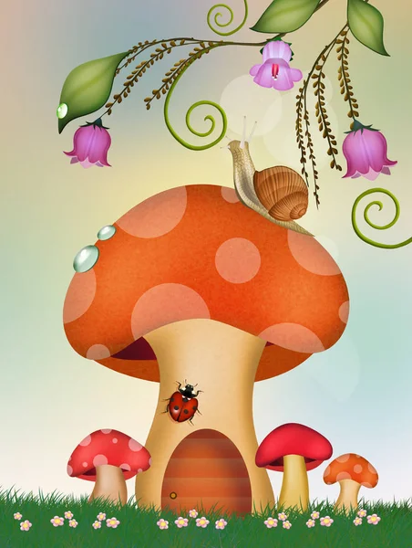 Illustration Von Schnecken Auf Dem Pilz — Stockfoto