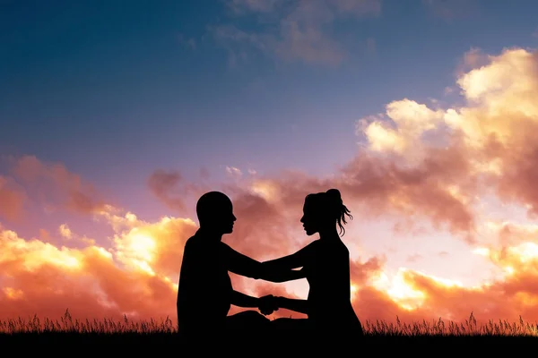 Casal Fazendo Ioga Pôr Sol — Fotografia de Stock