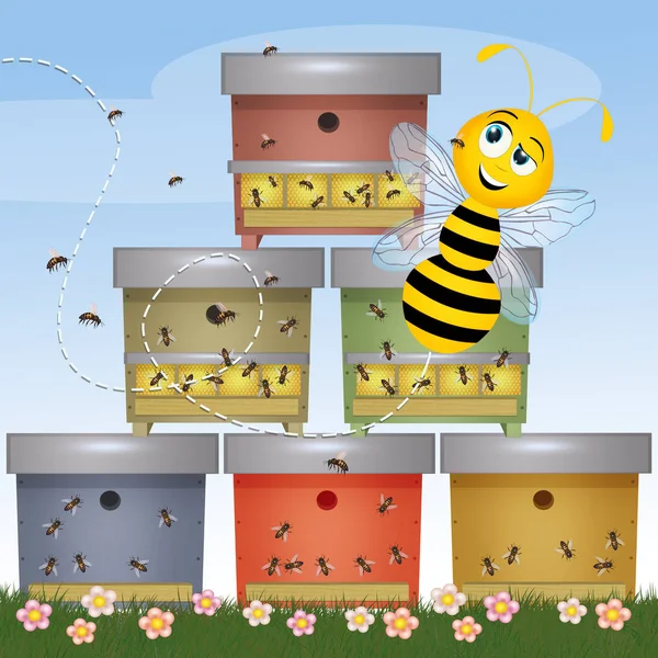Εικονογράφηση Της Αστεία Μέλισσας Και Της Κυψέλης — Φωτογραφία Αρχείου