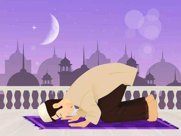 Illustration Muslim Man Praying Facing Mecca — Stock Photo, Image