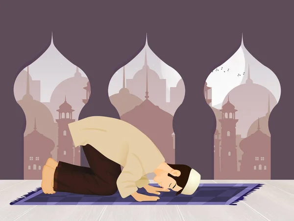 Islamischer Mann Betet Mit Blick Auf Mekka — Stockfoto
