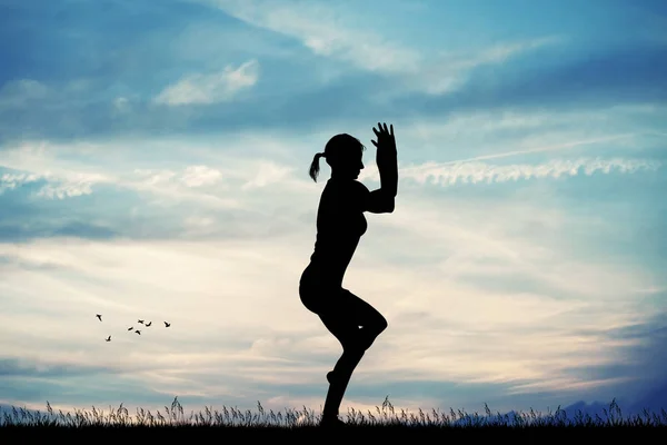 Yogaställning Vid Solnedgången — Stockfoto