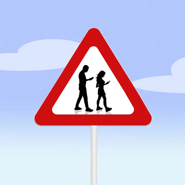 Απαγόρευση Για Περπάτημα Smartphone Στο Οδικό Σήμα — Φωτογραφία Αρχείου
