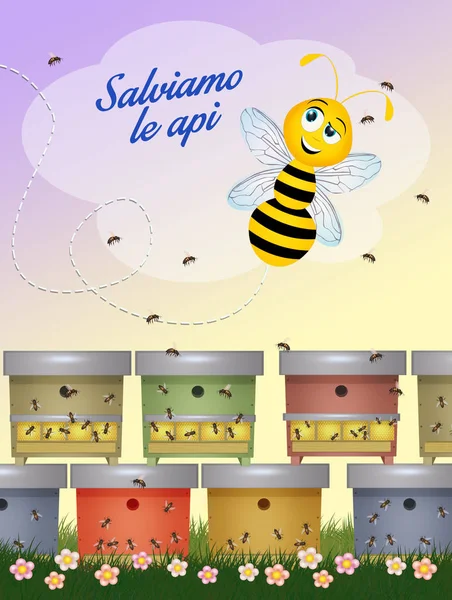 꿀벌을 저장하기위한 엽서의 — 스톡 사진