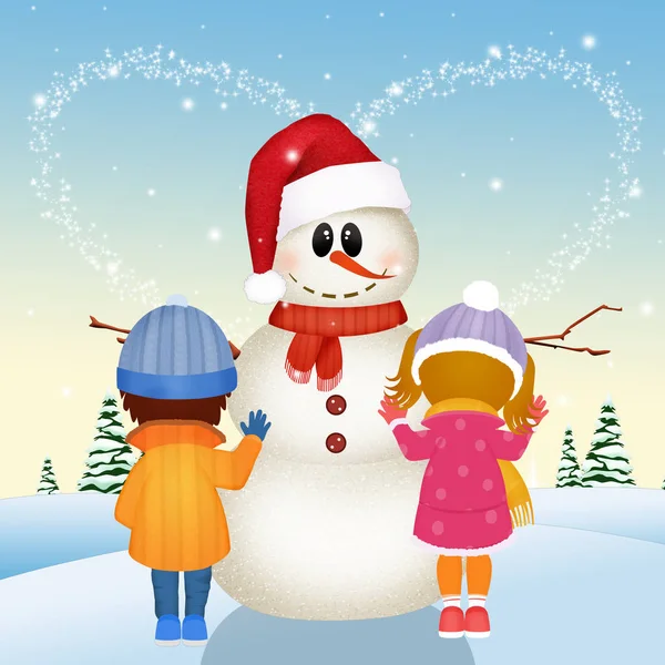 Illustration Children Make Snowman — Stock Photo, Image