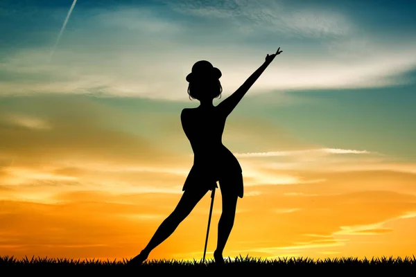 Mujer Danzas Punta Grifo Atardecer —  Fotos de Stock