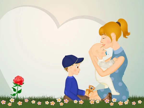 Mama Gyermekek Illusztrációja — Stock Fotó