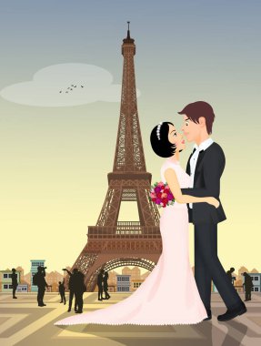 eş Eiffel turu altında öpücük