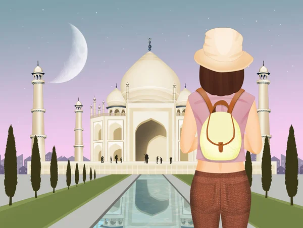 Taj Mahal Ziyaret Kız — Stok fotoğraf
