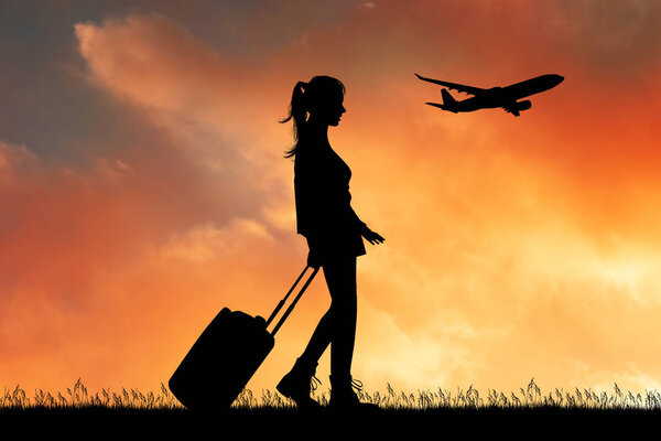 girl with trolley leaves for a journey