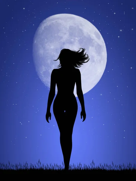 Dívka Kráčeje Měsíčním Světlem — Stock fotografie