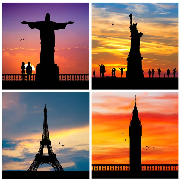 Silhouette New York Rio Janeiro London Paris — Stock Photo, Image