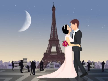 Paris'e seyahat eşlerinin illüstrasyon