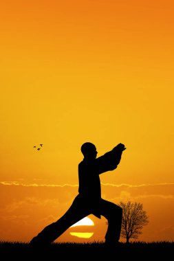 gün batımında shaolin silueti