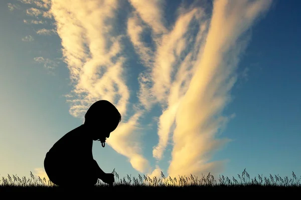 Child Meadow Sunset — Stock Photo, Image