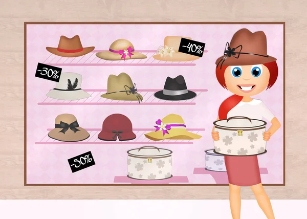 Illustration Woman Hat Shop — Stock Photo, Image