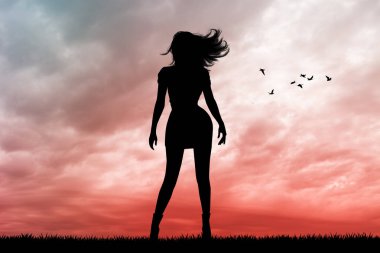 Gün batımında bir kızın silueti