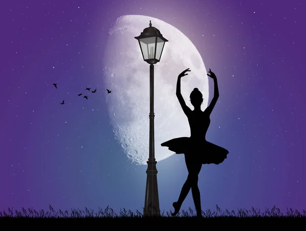 Meisje Dansen Met Tutu Het Maanlicht — Stockfoto
