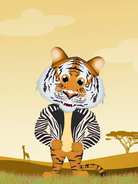 Tigre Con Chaqueta Rayas Cuero — Foto de Stock