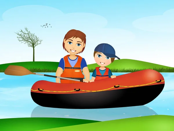 Ilustración Padre Hijo Rafting — Foto de Stock