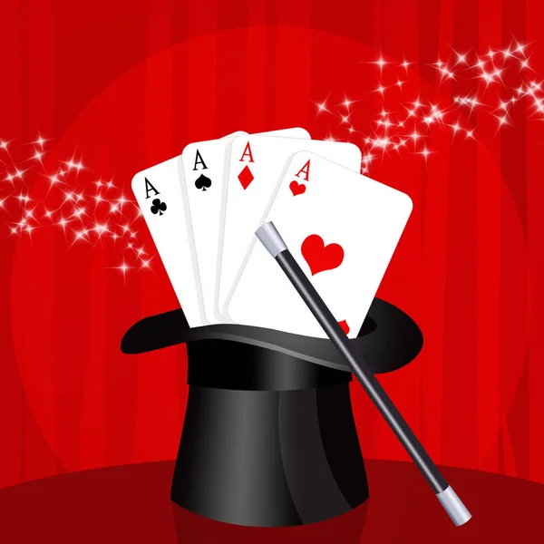 illustration of playing cards in the magician\'s hat