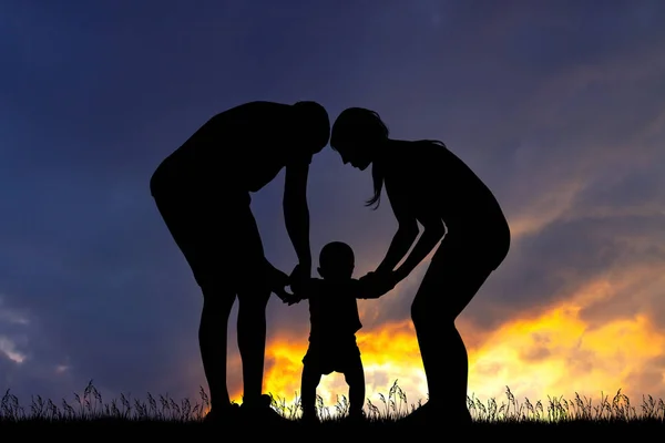 Family Silhouette Sunset — Stock Photo, Image