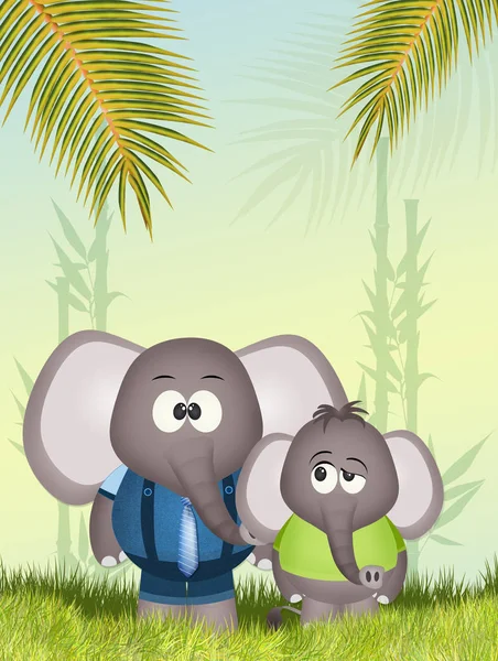 illustration of funny elephants in the jungle