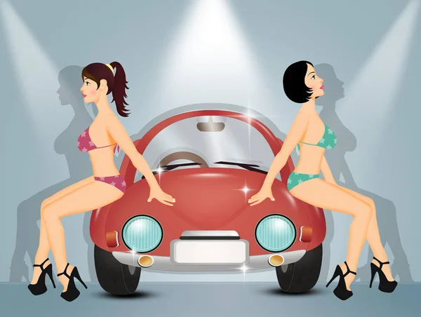 Ragazze Sexy Lavare Auto — Foto Stock