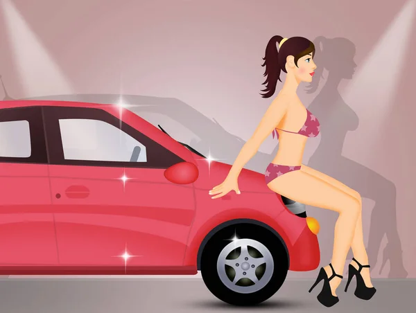 Ilustración Chicas Sexy Lavar Coche —  Fotos de Stock