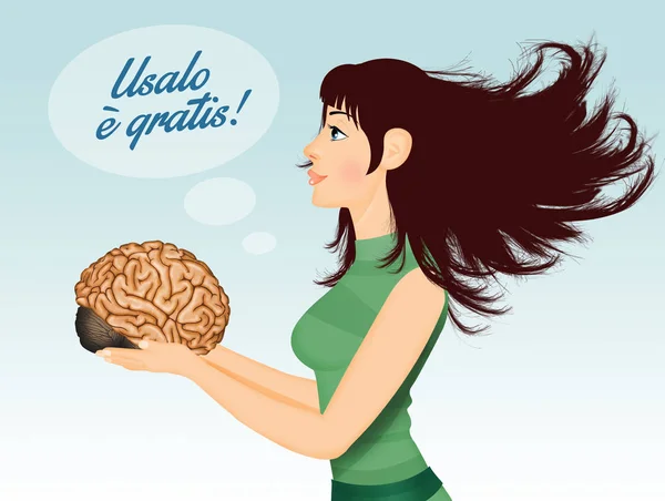 Illustration Girl Holds Brain Recommends Using — Stock Photo, Image