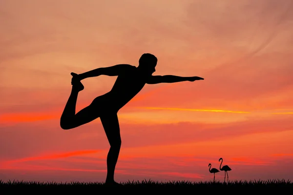 Man Doen Yoga Bij Zonsondergang — Stockfoto